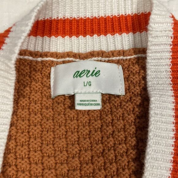 Aerie Oversized Varsity Cardigan Orange with White Stripe size Large - Picture 4 of 10